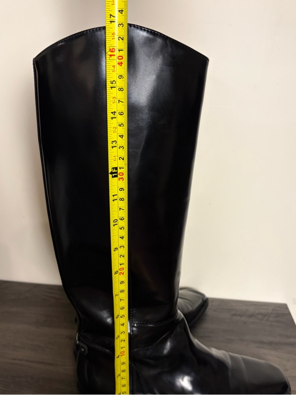 Sam Edelman Cesar Riding Boots Size 7.5 Black Shiny Square Toe Knee High Witchy - Picture 8 of 10